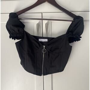 TEETU corset crop top with zipper detail Sz. S black